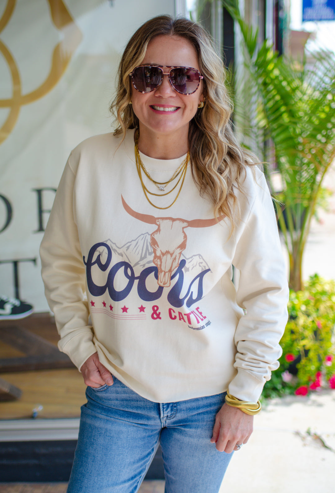 Coors + Cattle Sweatshirt Cut Sweatshirt in Cream