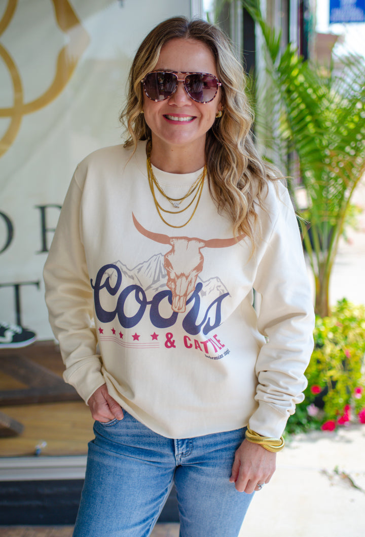 Coors + Cattle Sweatshirt Cut Sweatshirt in Cream