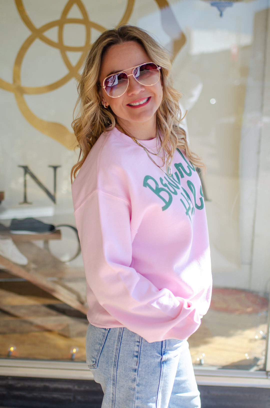 Beverly Hills Oversized Graphic Sweatshirt in Pink