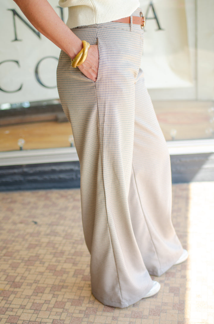 Conquer The Day Houndstooth Camel & Cream Double Button Pants