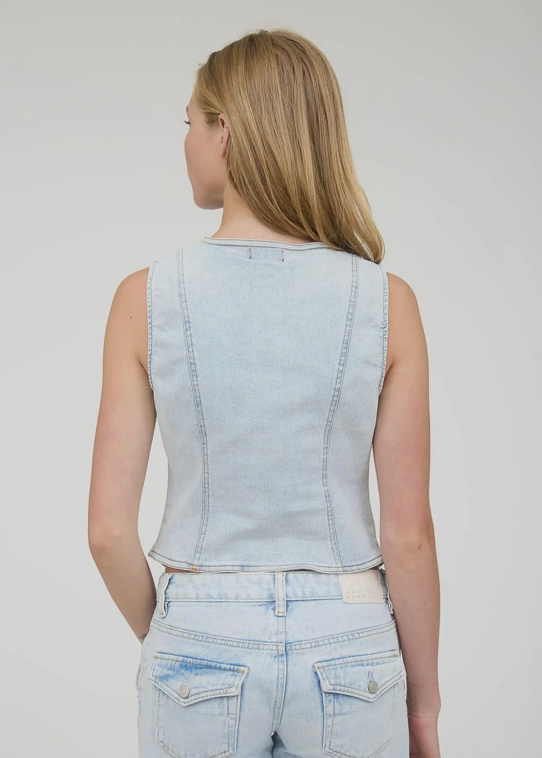 Night Out Denim V-Neck Button Down Vest in light Denim