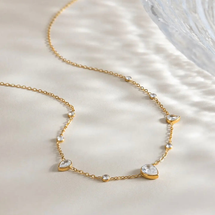 18K Stainless Tarnish Free CZ Embellished Necklace in Gold