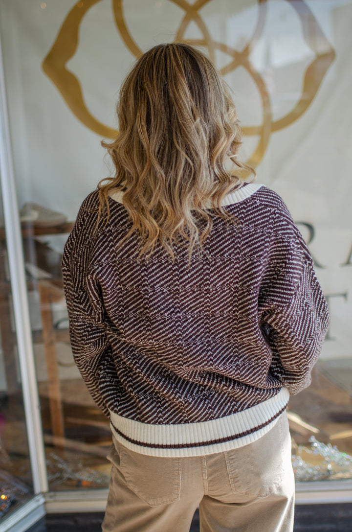Take Heart Brown Geometric Rugby Sweater
