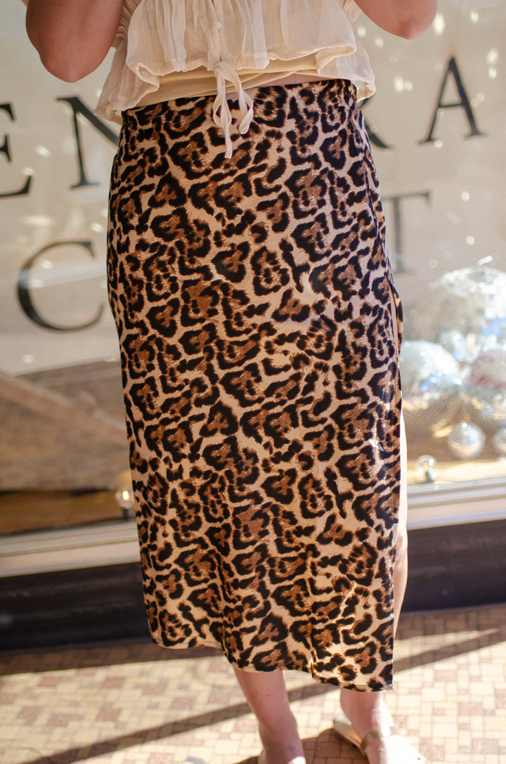 Leopard Love Silk Midi Skirt with Slit