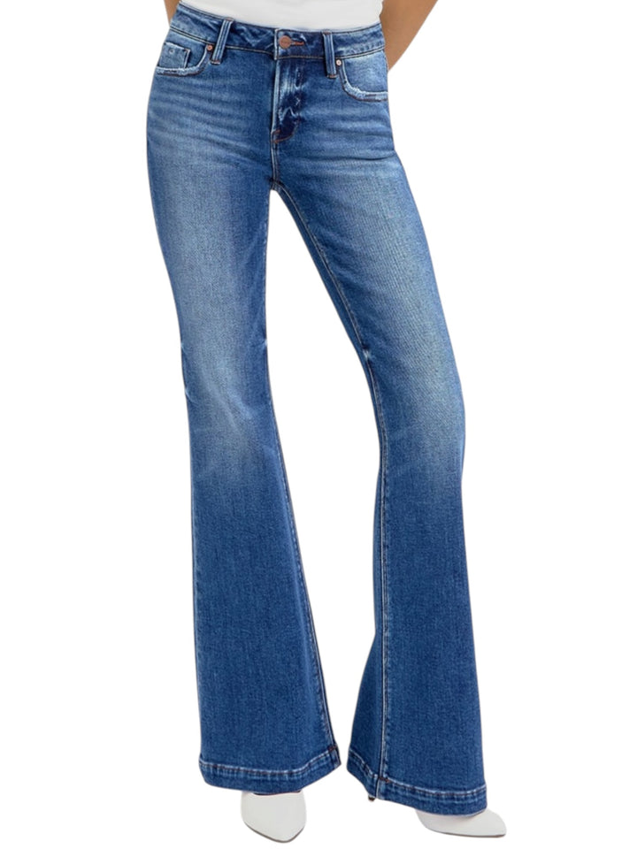Risen Low Rise Flare Jeans in Dark Wash