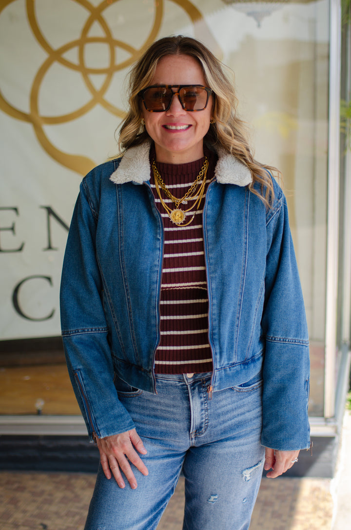 Take My Hand Medium Wash Shearing Denim Jacket