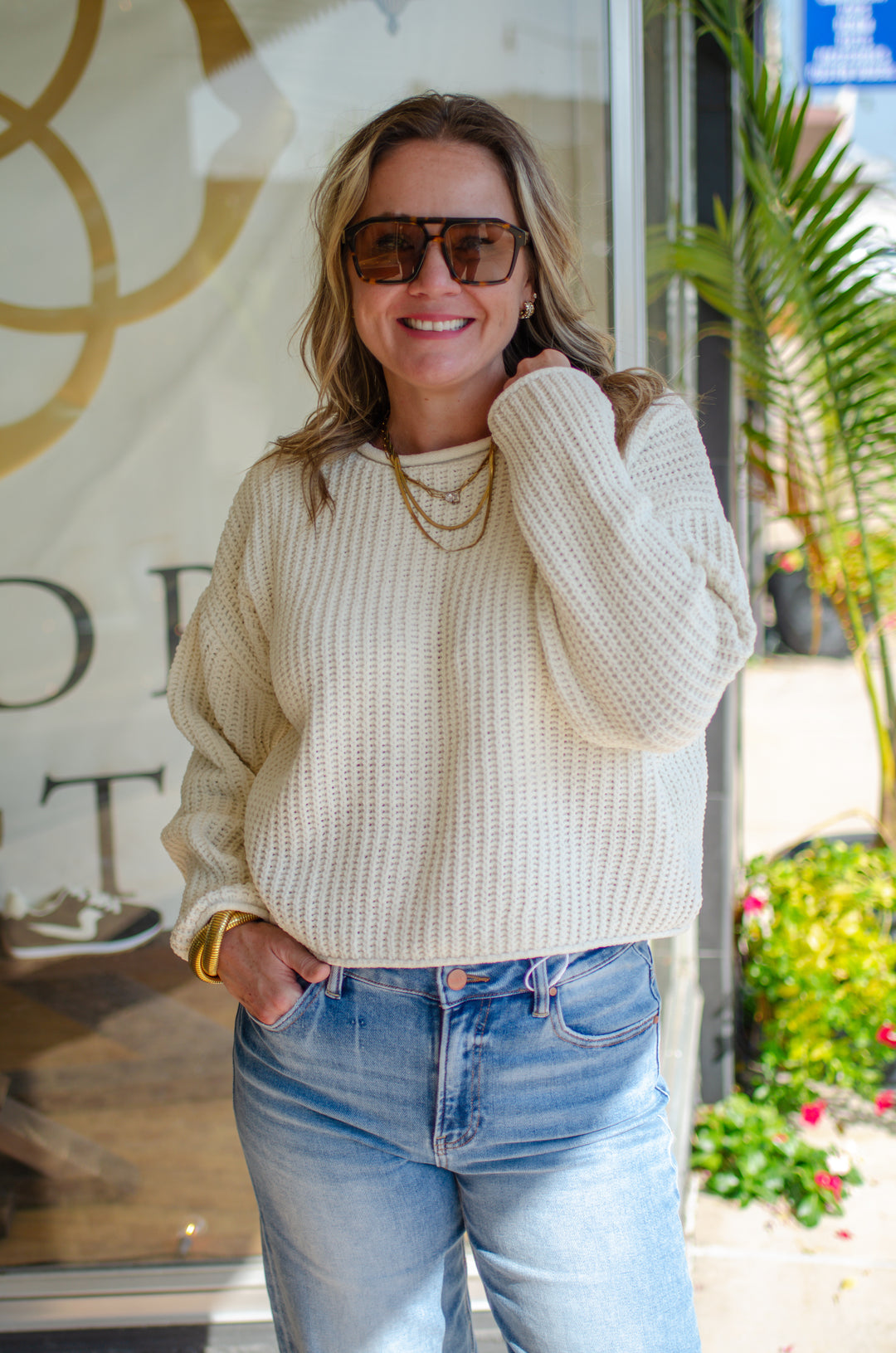 Winter Wonder Rolled Edge Ultra Soft Knit Sweater in Cream