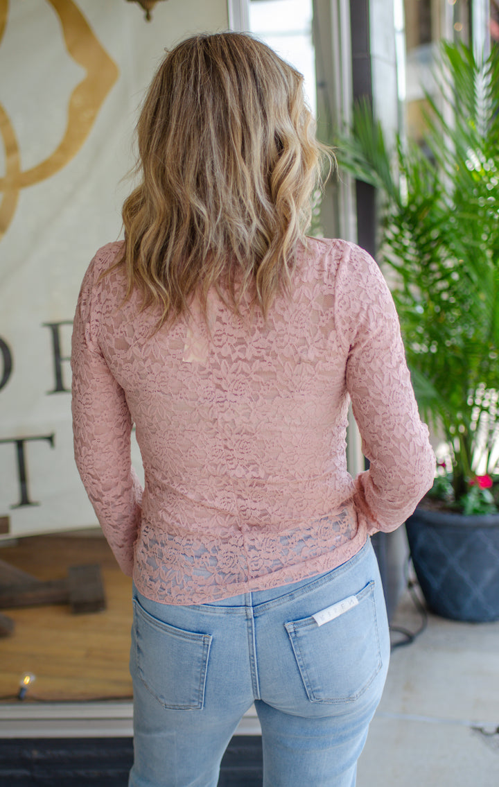 Heart Like Mine Fitted Long Sleeve Lace Top in Dusty Blush