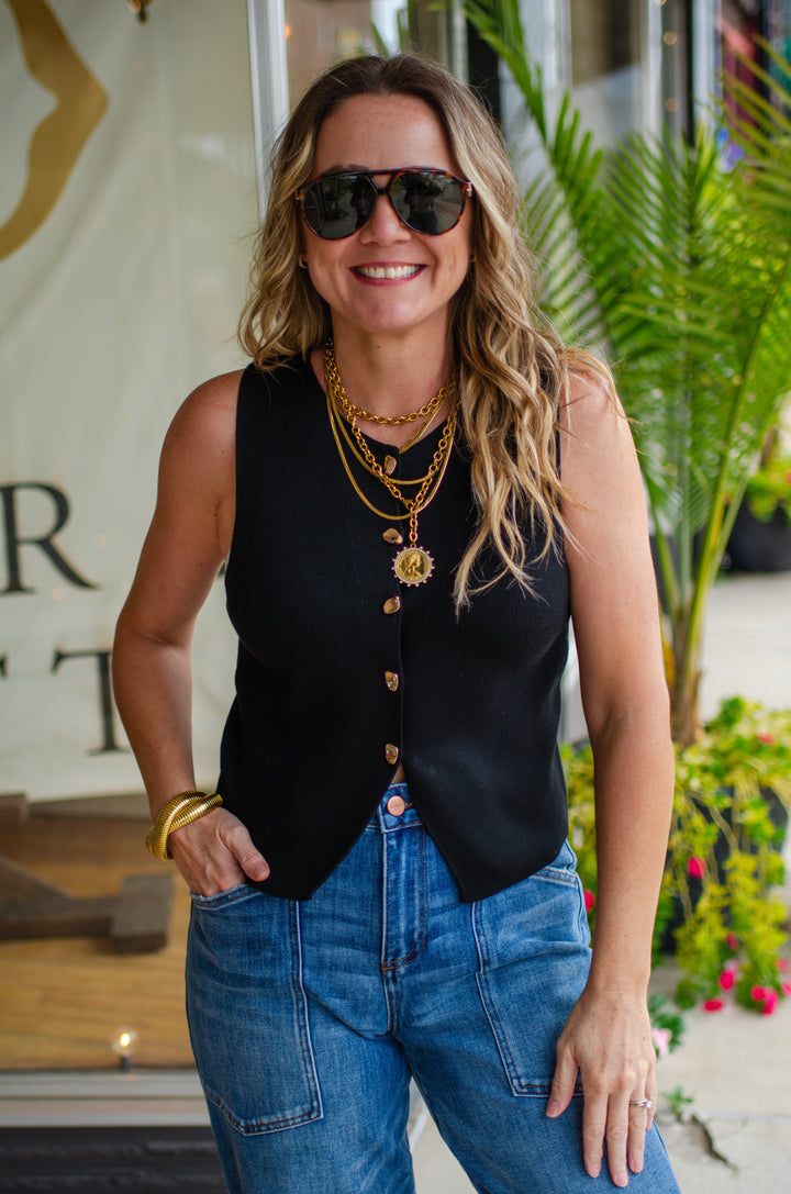 Classic Style Button Down Top in Black