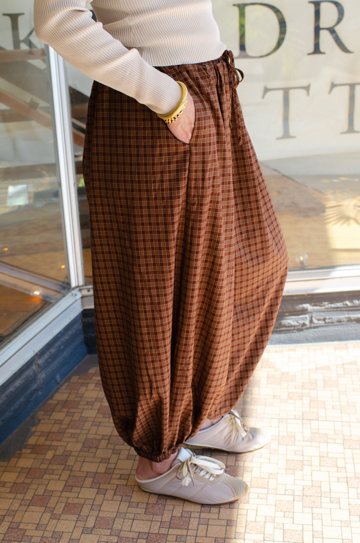 Plaid Boho Balloon Pants in Chocolate Mix
