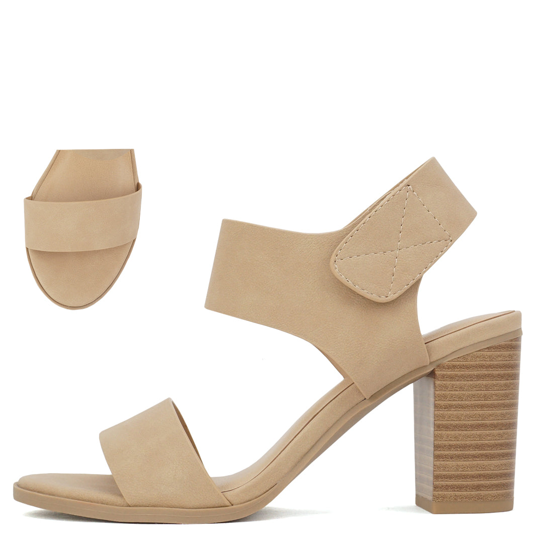 Classic Double Strap Block Heel in Natural