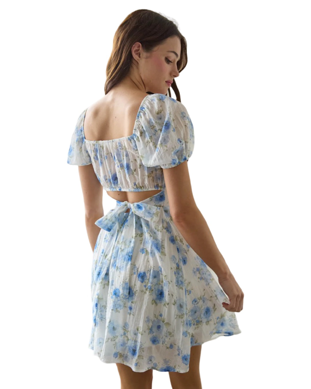 Tea Time Floral Corset Top Tie Back Dress in Blue