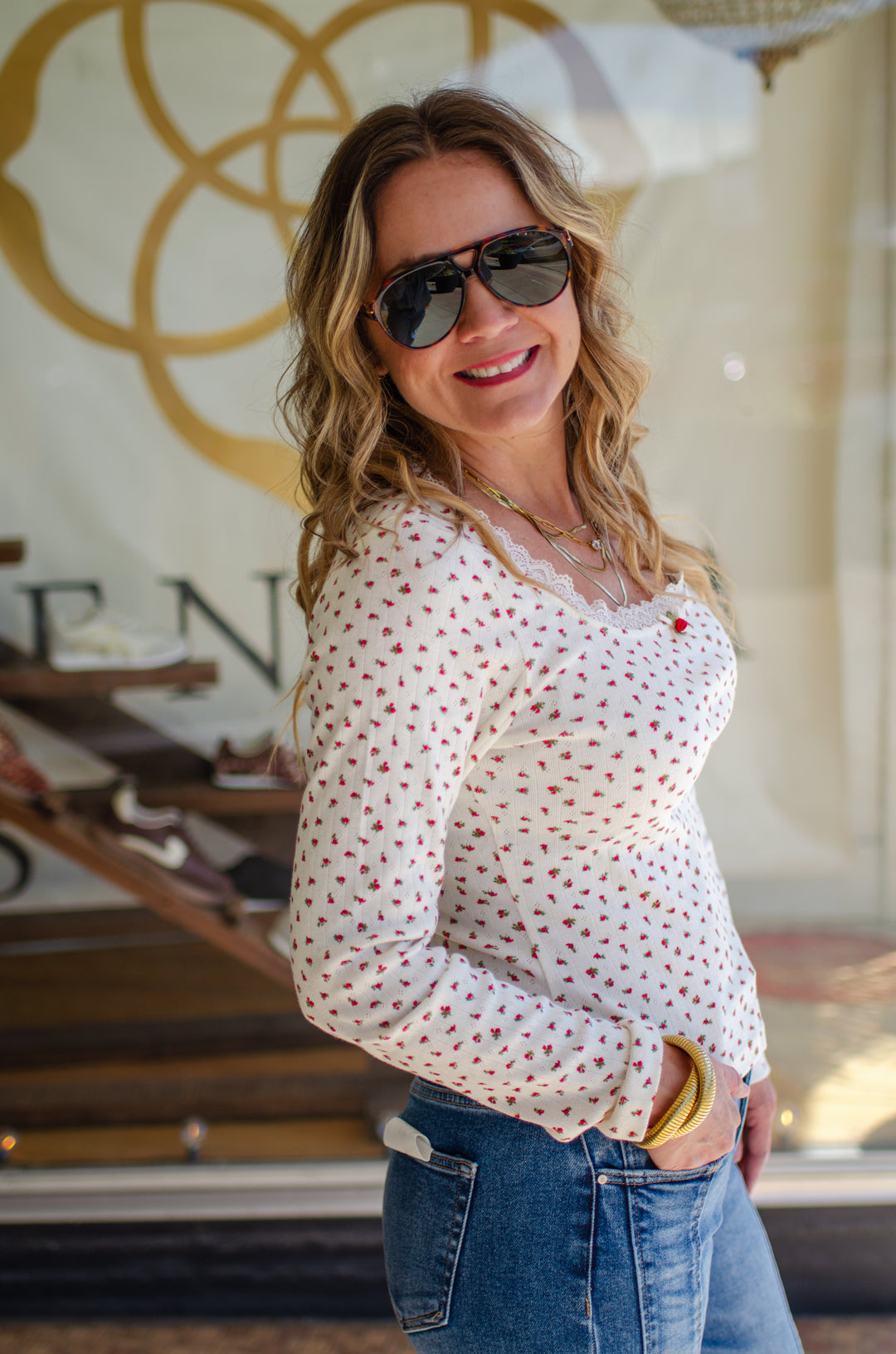 Floral Fields Floral Front Long Sleeve Top