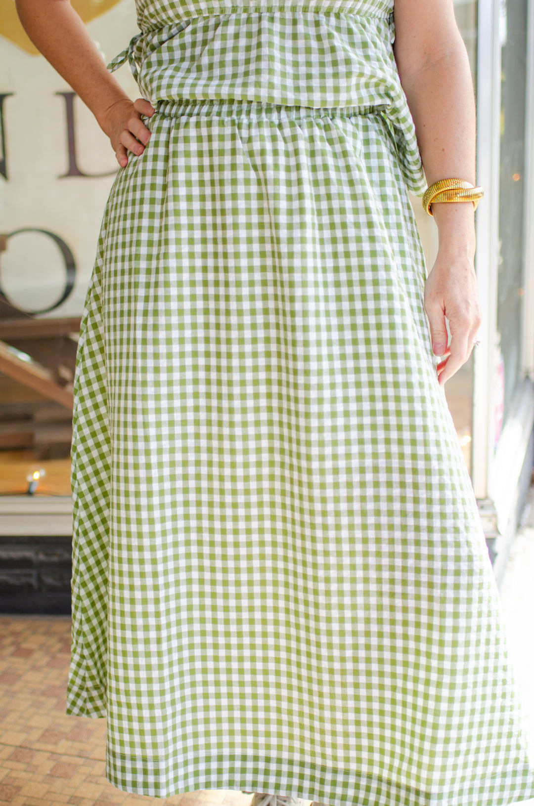 Spring Stroll Gingham Midi Skirt in Green