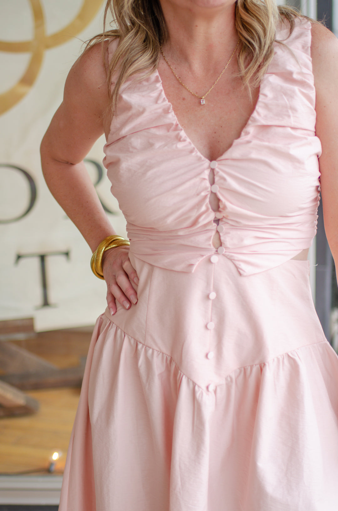 Precious Moments High Rise Button Down Skirt in Blush