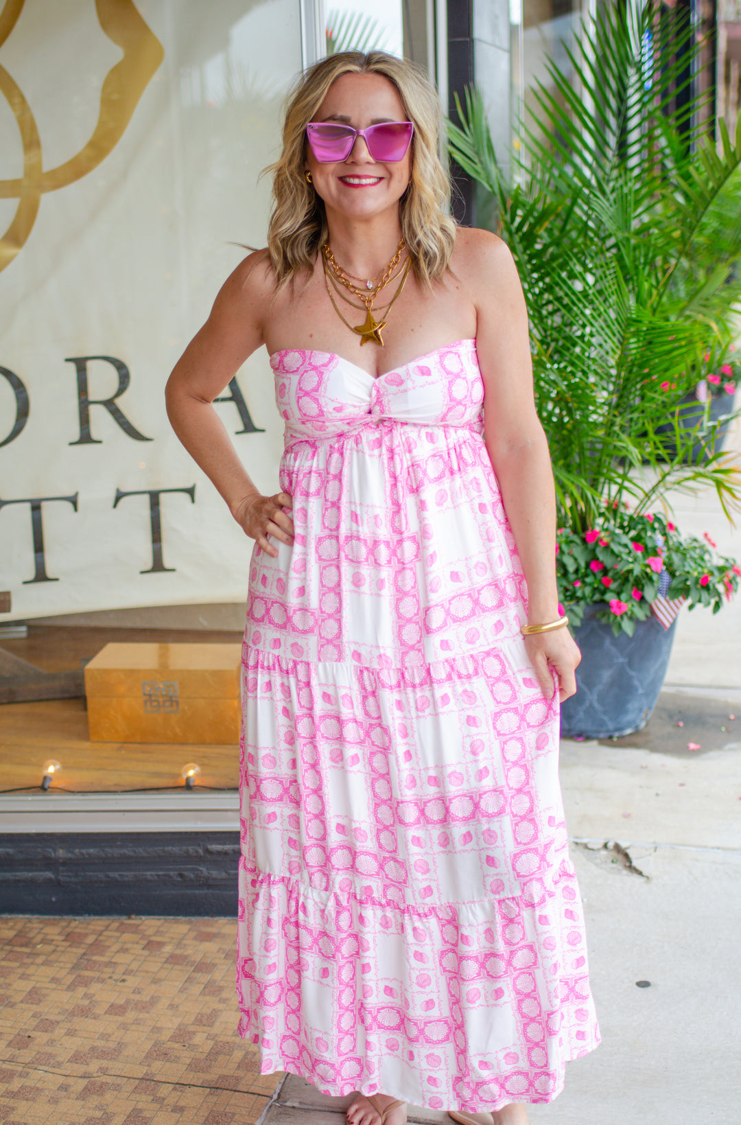 Seaside Beauty Seashell Sweetheart Strapless Maxi Dress