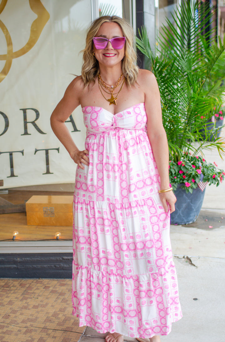 Seaside Beauty Seashell Sweetheart Strapless Maxi Dress