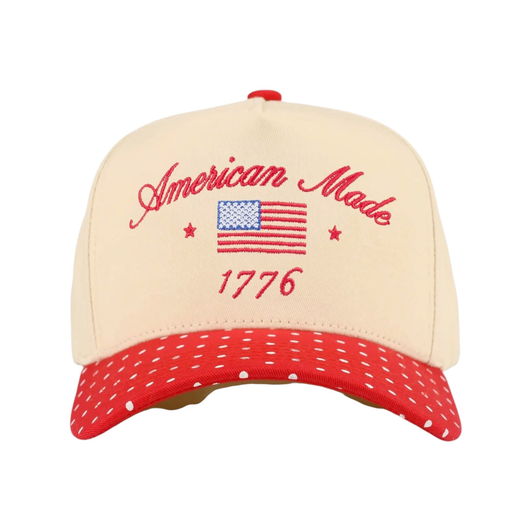 American Made 1776 Letter On Red/Cream Polka Dot 2 Tone Hat