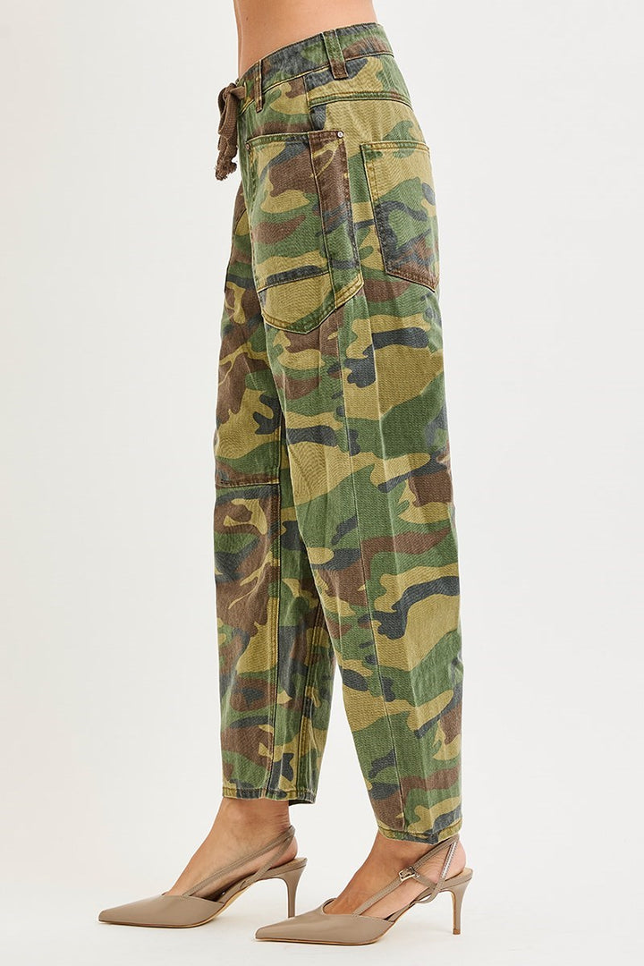 Risen Slouchy Relaxed Crop Barrel Leg Camo Jeans