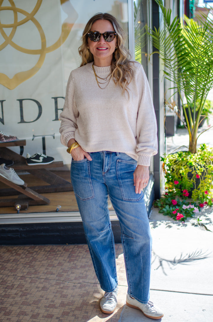 Cozy Autumn Ultra Soft Chenille Knit Sweater in Cream