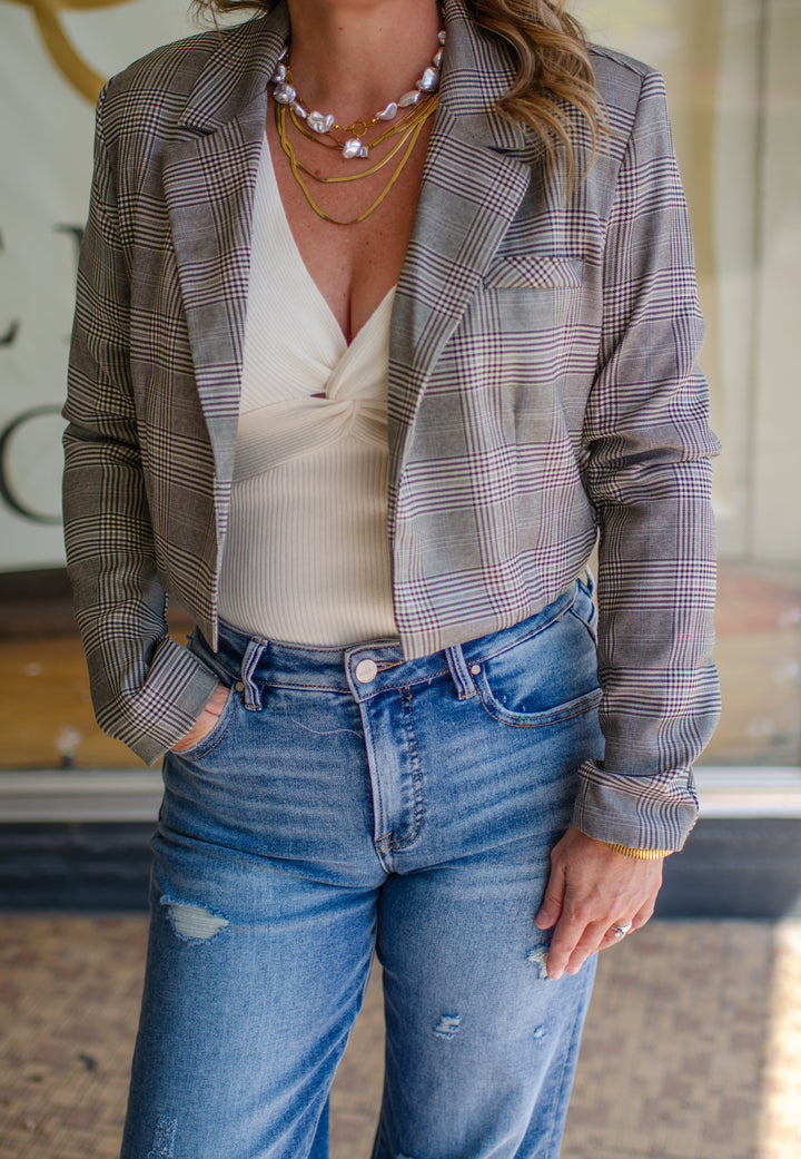 Pure Sophistication Plaid Cropped Blazer