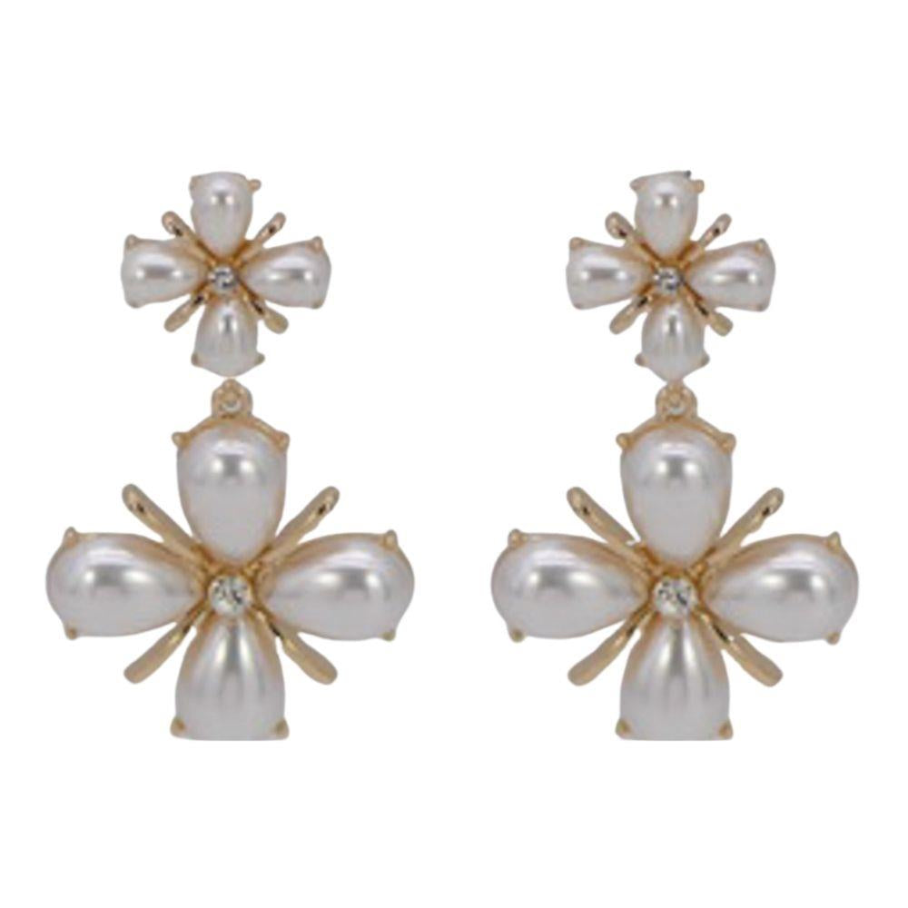 Gold Pearl Flower 2.75" Drop Earring