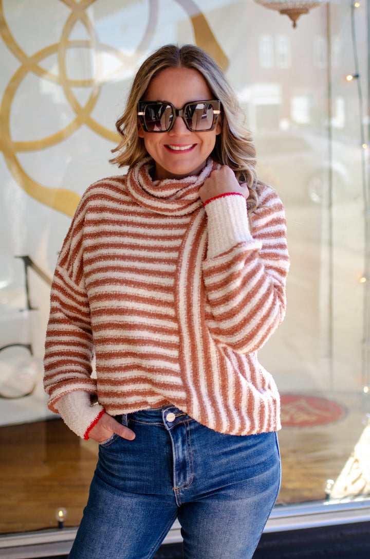 Winter Wishes Soft Knit Camel Stripe Sweater