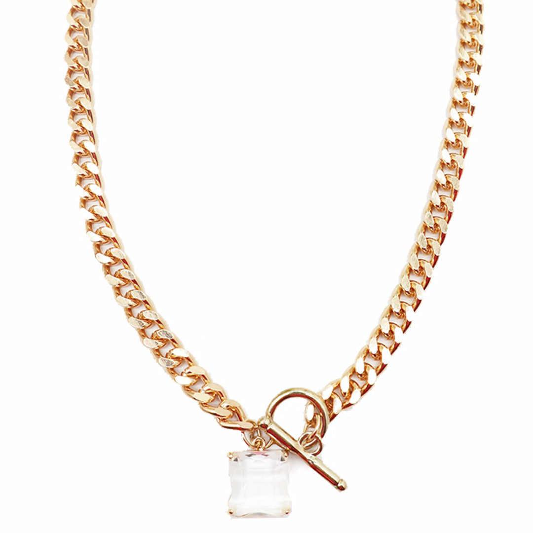 Gold Oversized Chain with a Crystal Toggle Drop