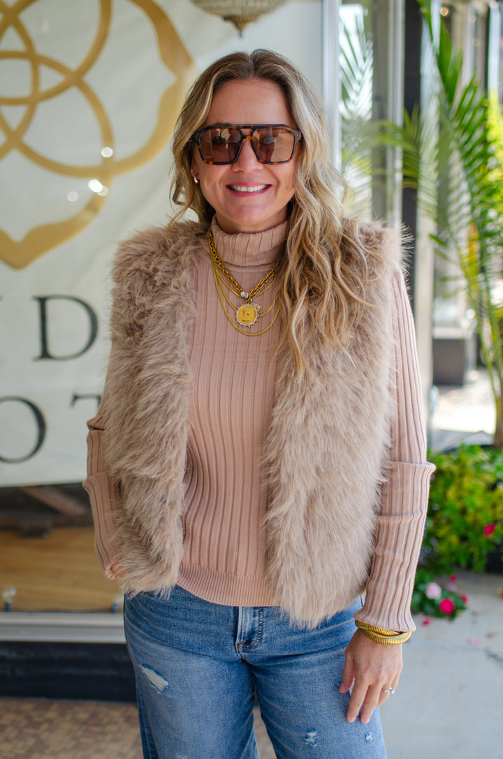 Glam Fur Vest in Taupe