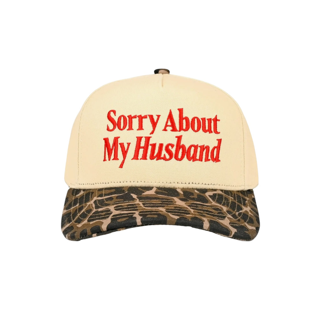 Sorry About My Husband Two Tone Trucker Hat in Leopard