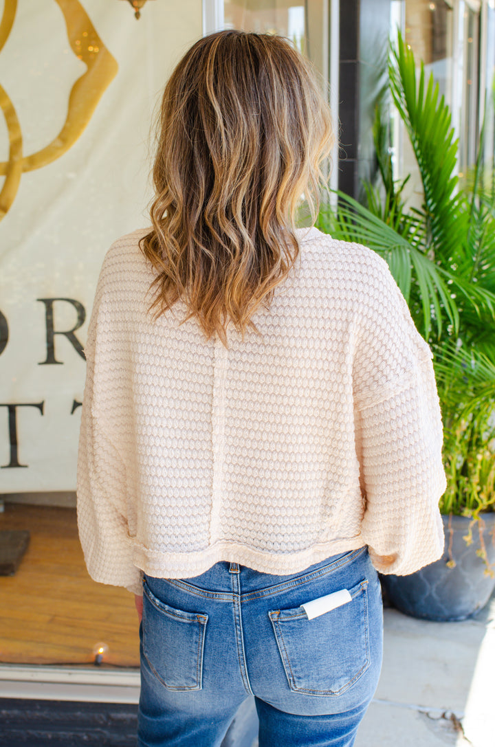 Cozy Moment Textured Round Neck Long Sleeve Top in Cream