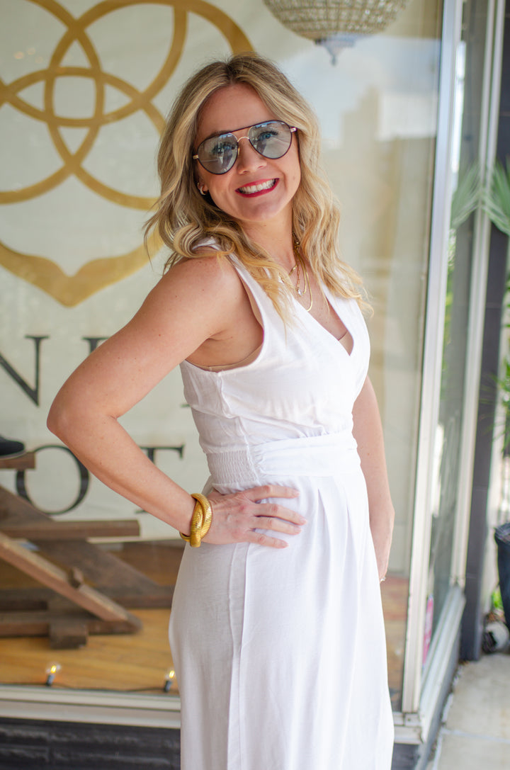 Cloud Nine Sleeveless Cross Front Jumper in White