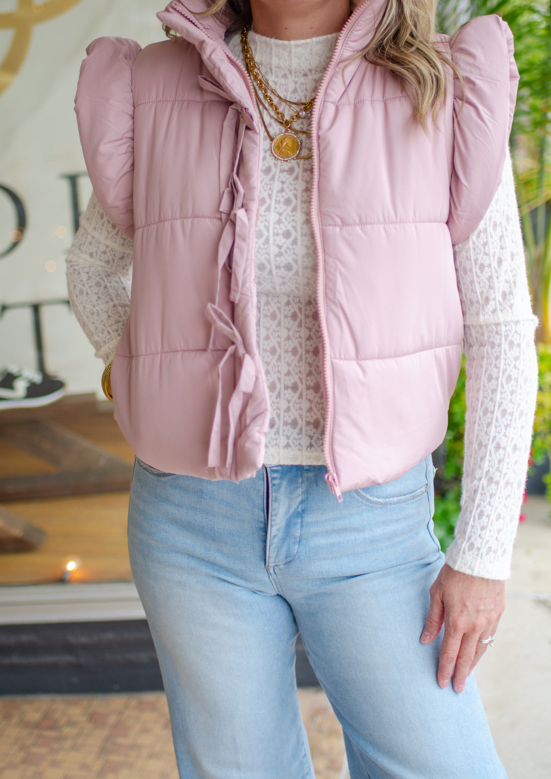 Fancy Flutter Sleeve Puffer Vest in Blush