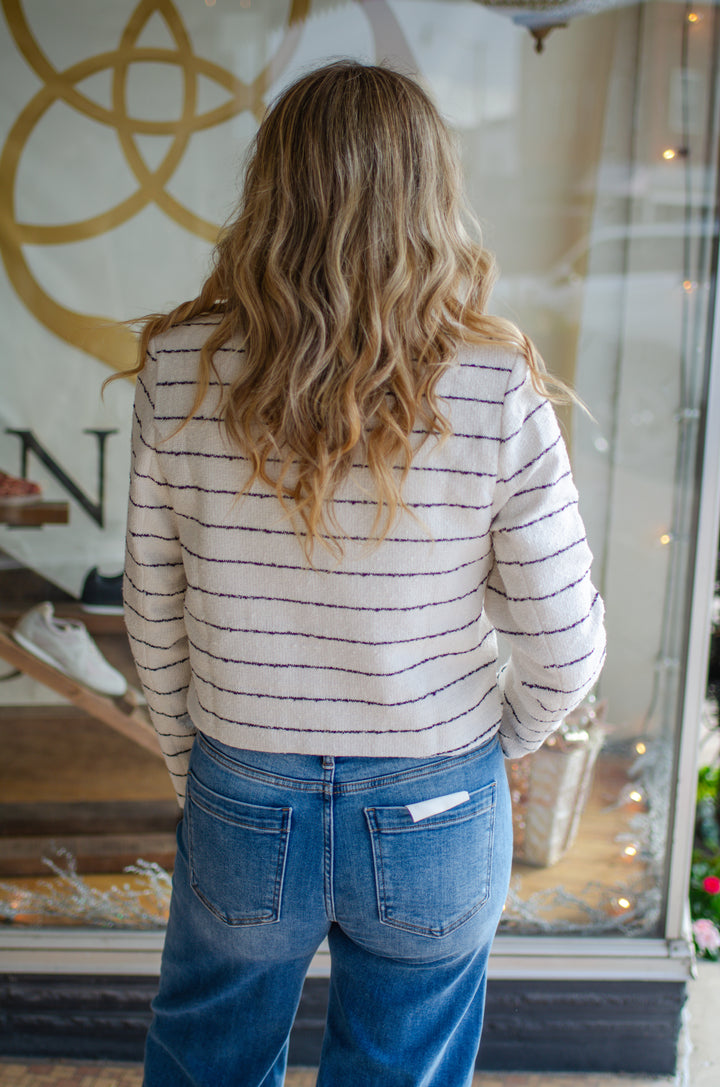 Classic Chic Button Down Stripe Blazer Top