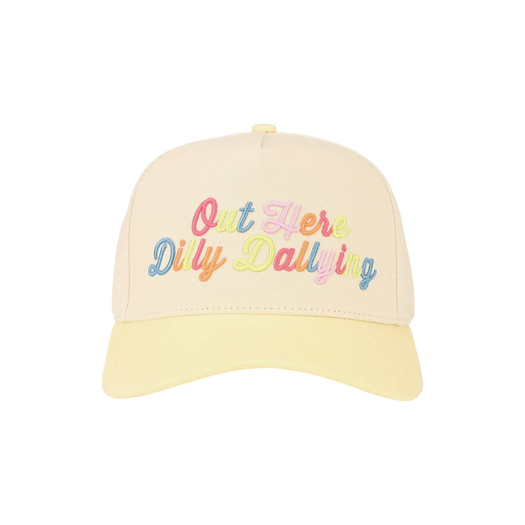 Out Here Dilly Dallying Embroidered Letter Yellow 2 Tone Hat