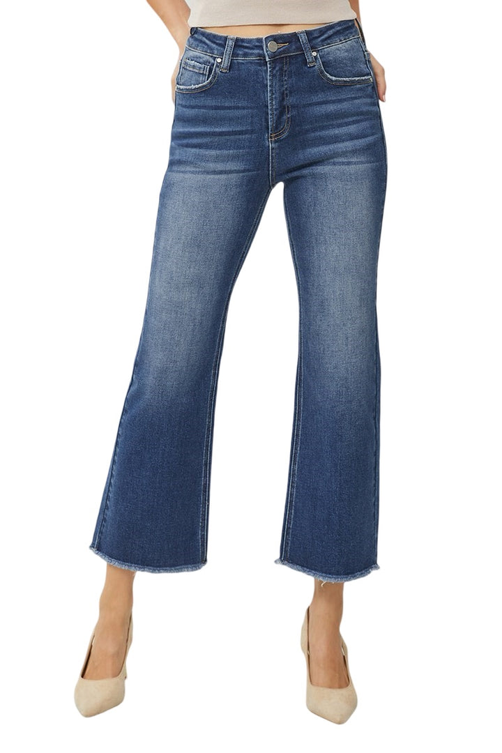 Risen High Rise Dark Crop Straight Jeans