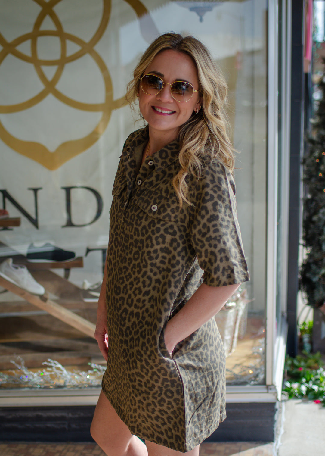 Leopard Love Collared Button Down Dress in Mocha