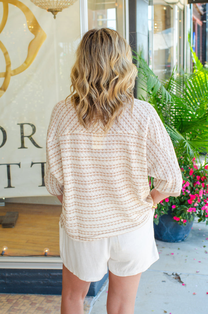 Bohemian Babe Textured Stripe Knit Top in Taupe