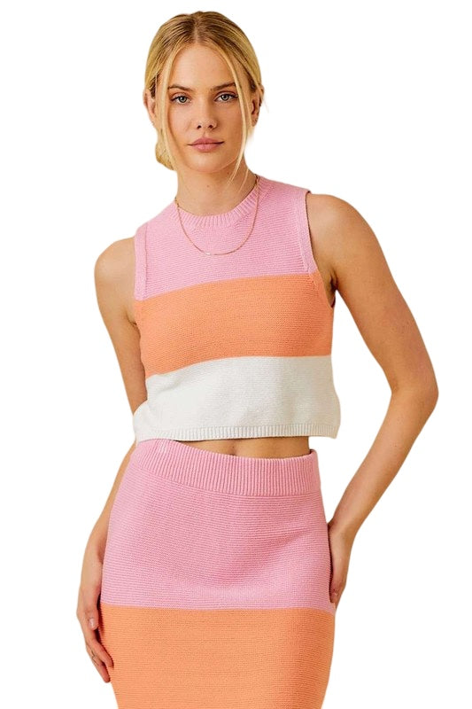 Perfect Sunrise Knit Color Block Tank Top