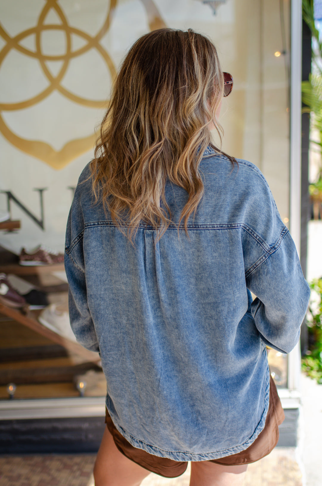 Chambray Perfection Button Down Oversized Pocket Long Sleeve Top