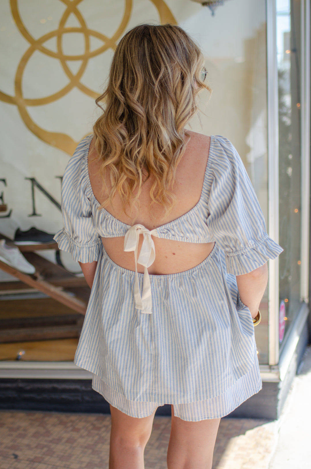 Sweet Moments Light Blue & Cream Stripe Babydoll Top
