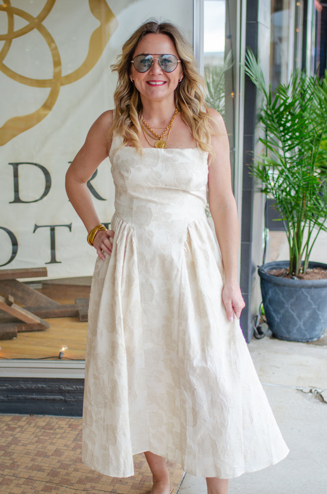 cream jacquard midi dress Cream Satin Jacquard Midi Dress