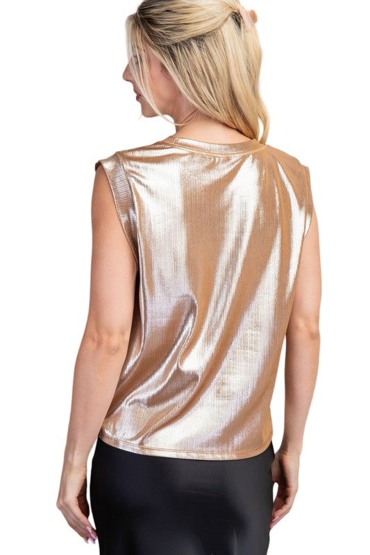 Make A Statement Sleeveless Top in Champagne Metallic