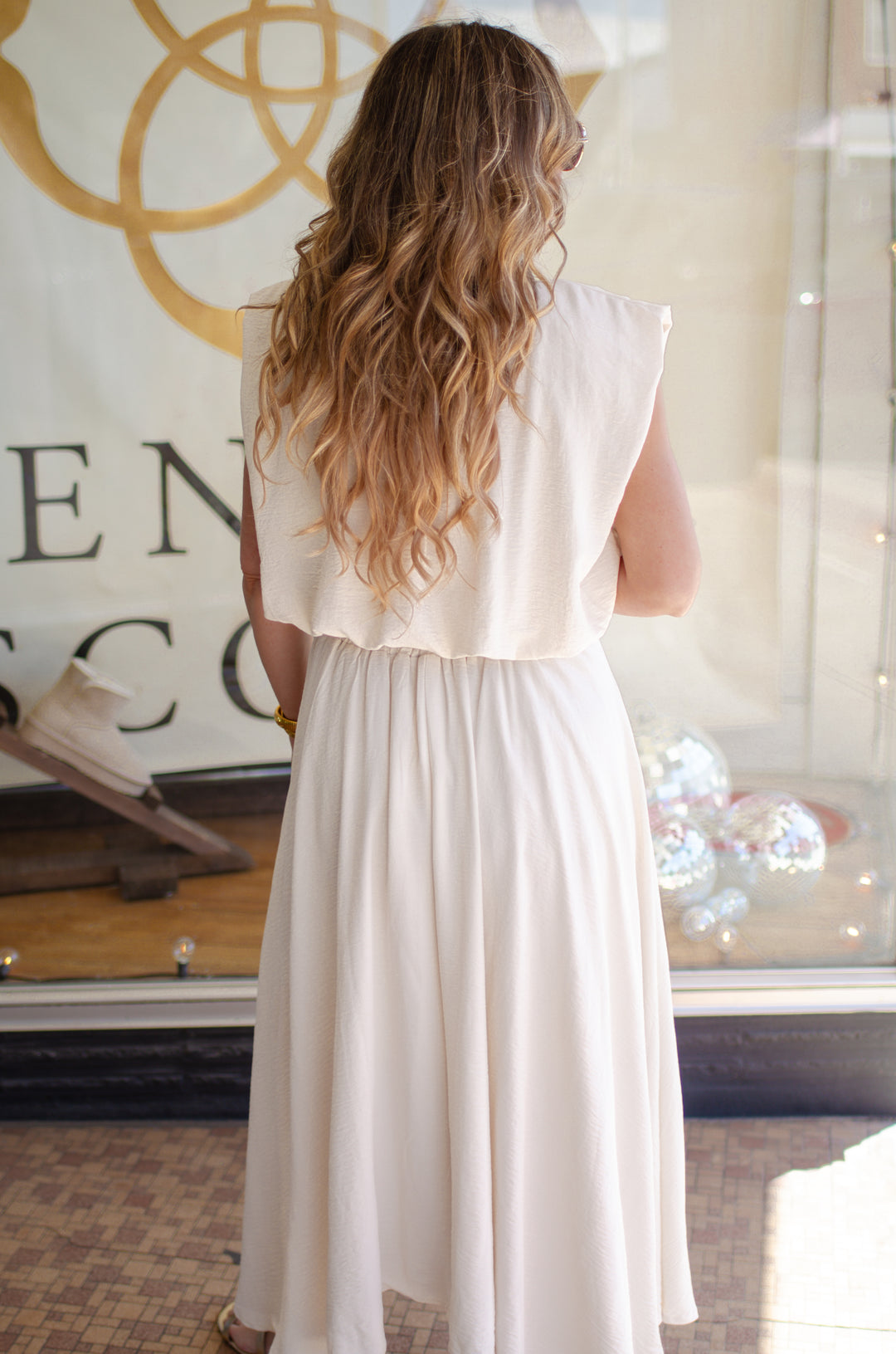 Greek Summer Cream Pleated Midi Skirt