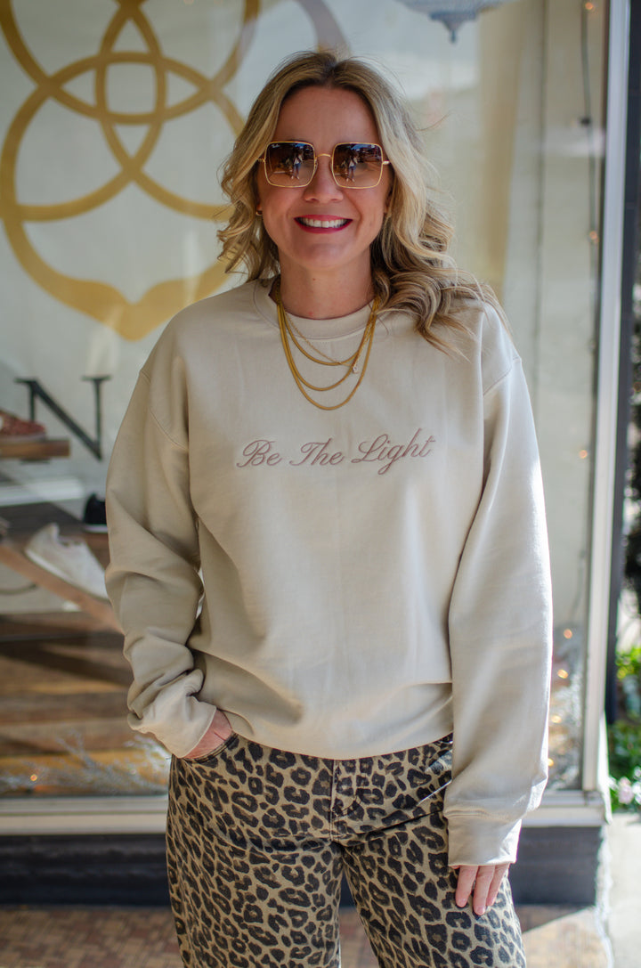 Be The Light Embroidered Sweatshirt in Sand