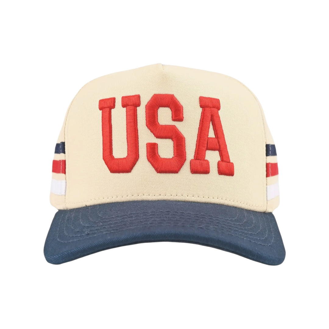 USA 3 Lines Flag Letter Two Tone Trucker Hat in Navy