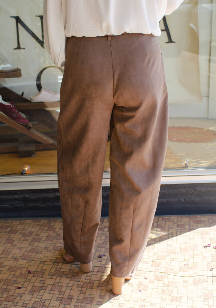 Turn Back Time Faux Suede Trouser in Taupe