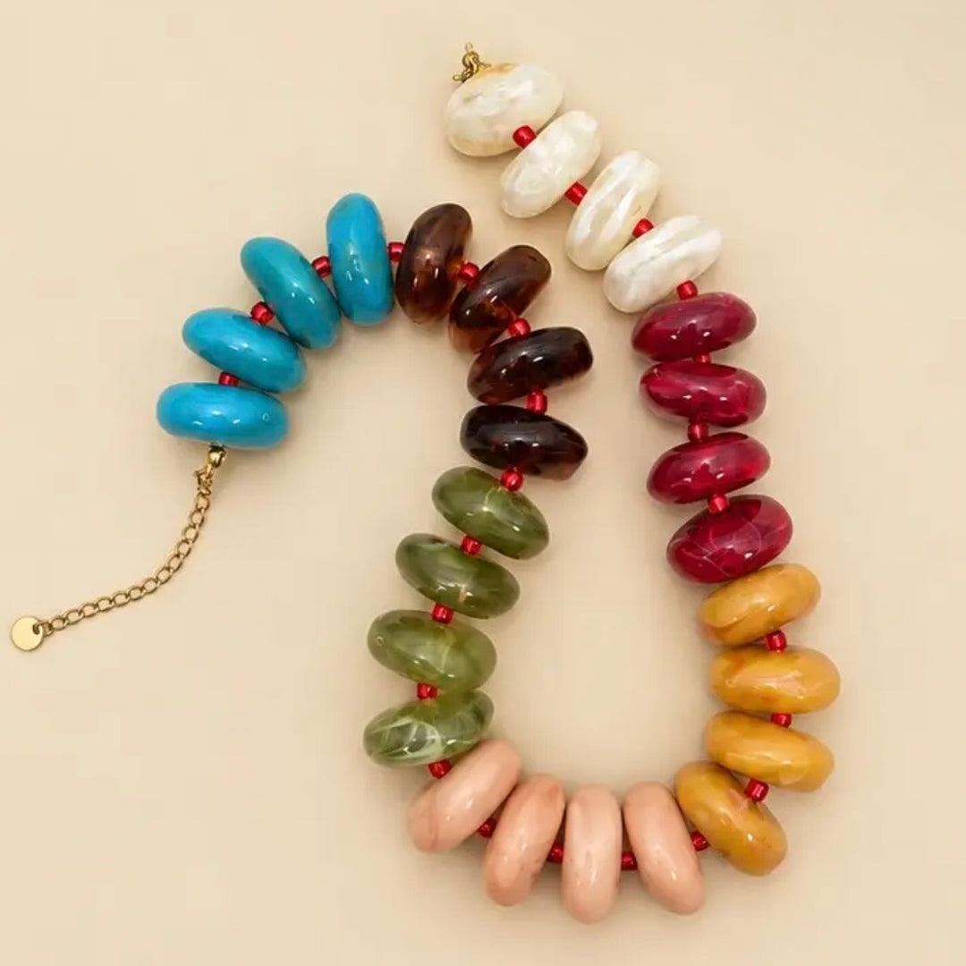 Multi Color Chunky Beaded Necklace in Jewel Tone Mix