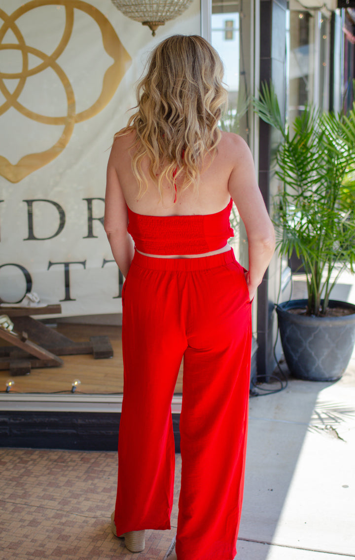 Make Your Move Crochet Halter Bubble Top in Red