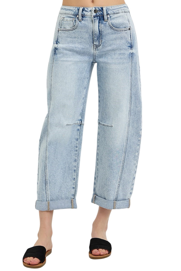 Risen High Rise Boyfriend Cuffed Barrel Jeans in Light Wash